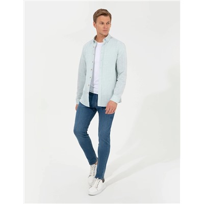 Yeşil Slim Fit Uzun Kollu Gömlek