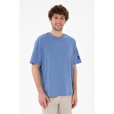 Erkek Oversize Fit Bisiklet Yaka Koyu Mavi Tişört
