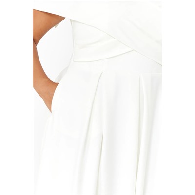 Beyaz Madonna Yaka Dokuma Büyük Beden Abiye/Bridal/Nikah/Nişan/Gece Elbisesi TBBSS24AH00117