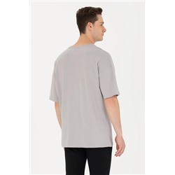 Erkek Gri Long Fit Bisiklet Yaka Tişört