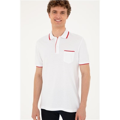 Erkek Regular Fit Polo Yaka Beyaz Tişört