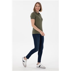 Kadın Koyu Haki Basic Polo Yaka Tişört