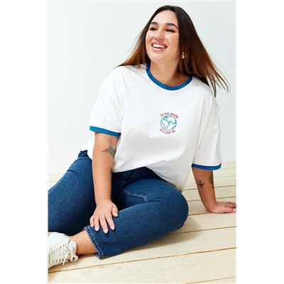 Ekru Unisex Oversize Rahat %100 Pamuklu Couple Örme T-Shirt TBBSS24BF00033