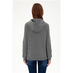 Kadın Antrasit Melanj Basic Kapüşonlu Sweatshirt