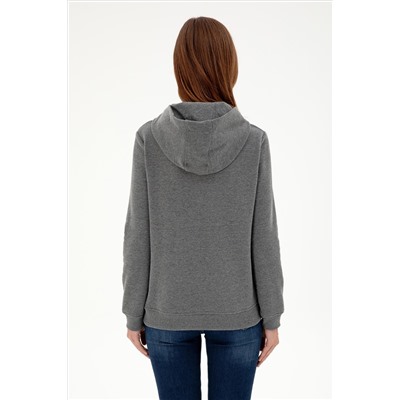 Kadın Antrasit Melanj Basic Kapüşonlu Sweatshirt