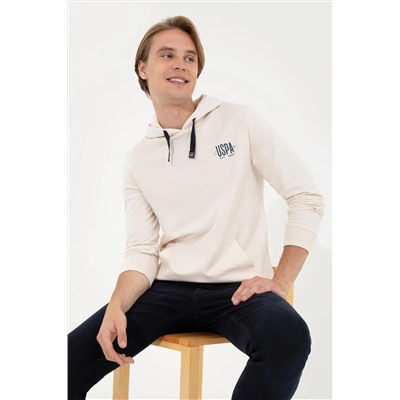 Erkek Ekru Kapüşonlu Basic Sweatshirt