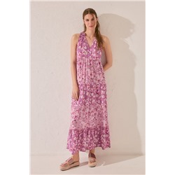 Vestido largo tirantes estampado flores morado