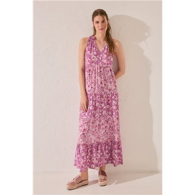 Vestido largo tirantes estampado flores morado