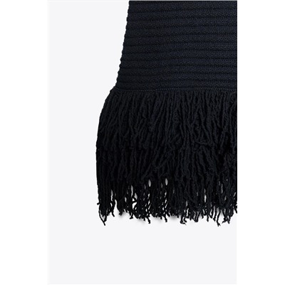 CHECK KNIT FRINGED DRESS