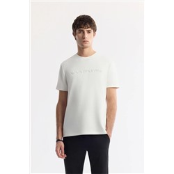 Avva, Erkek Ekru Bisiklet Yaka Enjeksiyon Baskılı İnterlok T-Shirt A51Y1001