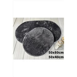 Bünyan Halı Banyo Halısı Peluş Post Halı 2li Oval Antrasit 2 li oval antrasit
