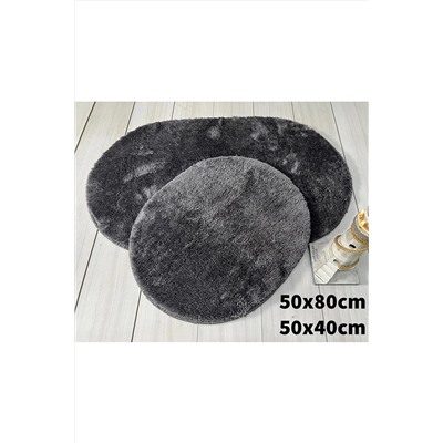 Bünyan Halı Banyo Halısı Peluş Post Halı 2li Oval Antrasit 2 li oval antrasit