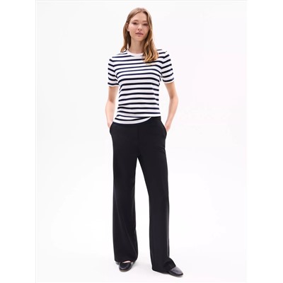 Gold Button Stripe Crewneck T-Shirt