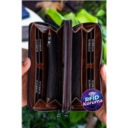 Garbalia, Orleans Vintage Deri Kahverengi Telefon Bölmeli El Çantası Cüzdan Kartlık