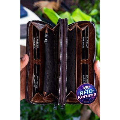 Garbalia, Orleans Vintage Deri Kahverengi Telefon Bölmeli El Çantası Cüzdan Kartlık