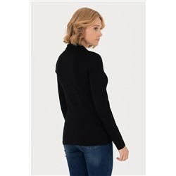 Kadın Siyah Basic Polo Yaka Sweatshirt