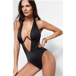 TRENDYOLMİLLA Siyah Balkonet Ters V Balenli High Leg Brazilian Mayokini TBESS23MA00008