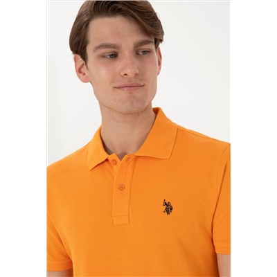 Erkek Slim Fit Polo Yaka Turuncu Basic Tişört
