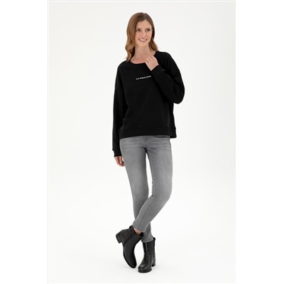 Kadın Siyah Bisiklet Yaka Sweatshirt