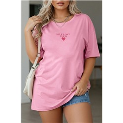 Pembe Baskılı Oversize %100 Pamuk Örme T-shirt TBBSS24BF00011