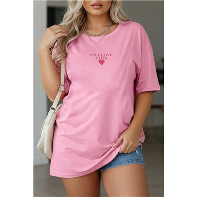 Pembe Baskılı Oversize %100 Pamuk Örme T-shirt TBBSS24BF00011