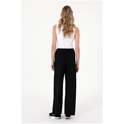 Kadın Siyah Bel Detaylı Loose Fit Kanvas Pantolon