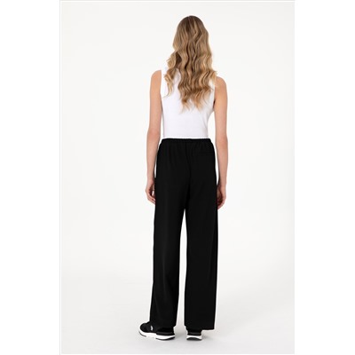 Kadın Siyah Bel Detaylı Loose Fit Kanvas Pantolon