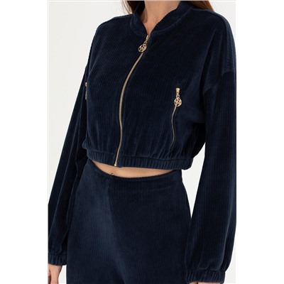 Kadın Lacivert V Yaka Sweatshirt