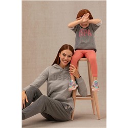 Kız Çocuk Gri Melanj Basic Kapüşonlu Sweatshirt
