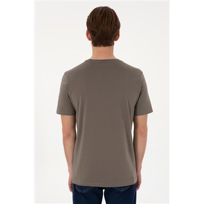 Erkek Regular Fit Bisiklet Yaka Vizon Basic Tişört