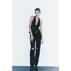 TRF STRAIGHT-LEG RIPPED MID-RISE JEANS