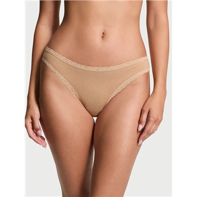 Lace-Trim Cotton High-Leg Brief Panty