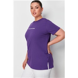 Mor Boyfriend Fit Slogan Baskılı Bisiklet Yaka %100 Pamuk Örme Büyük Beden T-Shirt TBBSS23BF00022