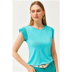 Olalook, Kadın Mint Yeşili Kolu Pilise Örme Viskon Bluz BLZ-19002554
