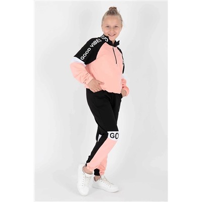 AHENGİM Kids Kız Çocuk Good Vibe Baskılı Trend Eşofman Takımı Ak2238 1-2-10001013