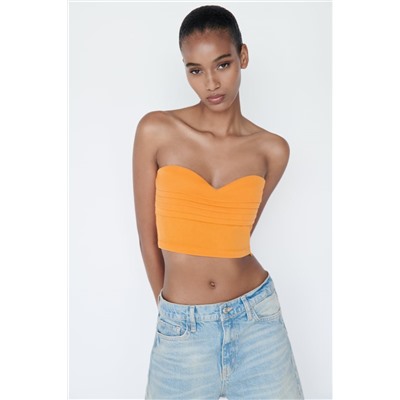 PLEATED STRAPLESS CROP TOP