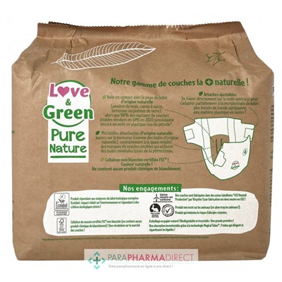 Love&Green Pure Nature - Couches Écologiques Non Blanchies - Taille 4 - 7 à 14kg - 38 couches