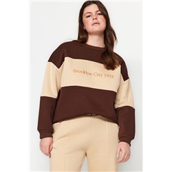Trendyol Curve Kahverengi Kalın İçi Polarlı Nakış Detaylı Örme Sweatshirt TBBAW24AO00024