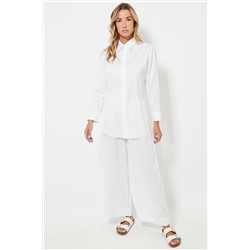 Pantalón recto de lino - Blanco