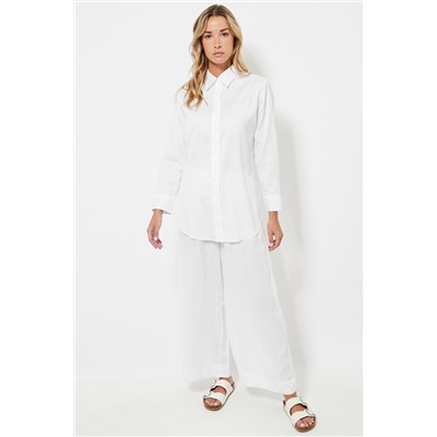 Pantalón recto de lino - Blanco