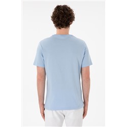 Erkek Regular Fit Bisiklet Yaka Açık Mavi Basic Tişört
