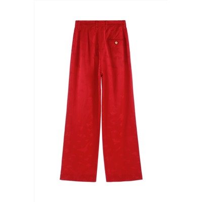 Pantalón palazzo de tiro alto de seda - Rojo