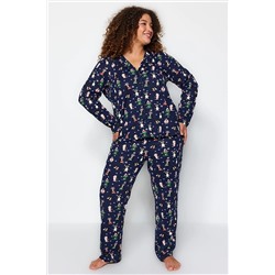 Trendyol Curve Lacivert Desenli Örme Pijama Takımı TBBAW24AI00002