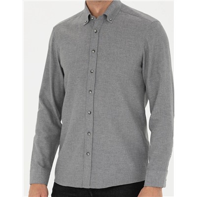 Gri Slim Fit Uzun Kollu Gömlek