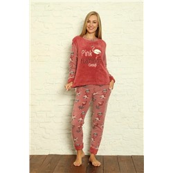 Nisanca Kışlık Peluş Polar Yılbaşı Temalı Kadın Pijama Takımı 4150/28