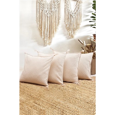 Realhomes 4'lü Handmade Elişi Natural Buldan Bezi Otantik Organik Pamuklu Püsküllü Kırlent Kılıfı BULDAN-43x43-Dortlu