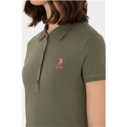 Kadın Koyu Haki Basic Polo Yaka Tişört