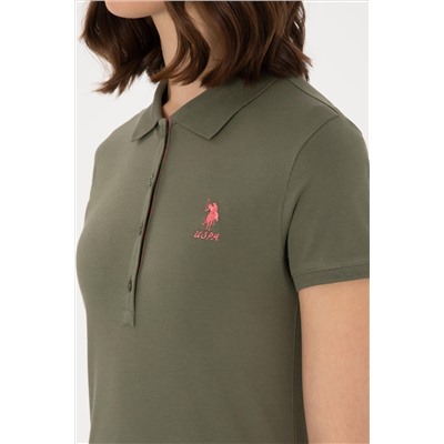Kadın Koyu Haki Basic Polo Yaka Tişört