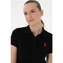 Kadın Siyah Basic Polo Yaka Tişört