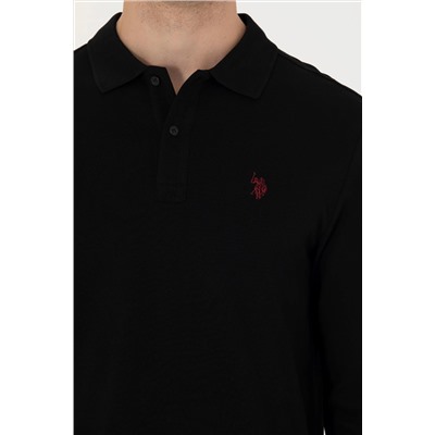 Erkek Siyah Basic Polo Yaka Sweatshirt